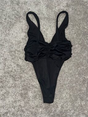 aerie Black Ruched One-Piece Swimsuit, cheekiest